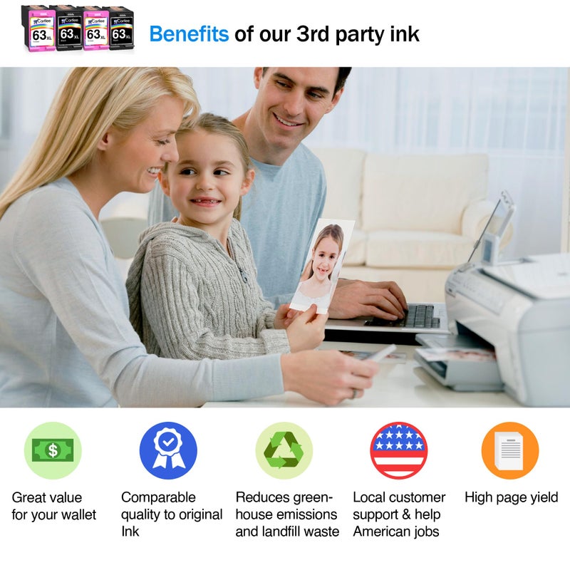 Cartlee Remanufactured Ink Cartridge Replacement for HP 63XL 63 XL for HP Printers Officejet 3830 Envy 4520 Officejet 4650 5258 5255 5200 4652 4655 4512 Deskjet 3630 3632 (2 Black 2 Color Combo Pack) - Image 2